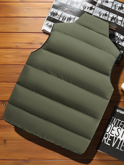 Men's Casual Sleeveless Stand Collar Vest, Thickened Warm Sweater, Autumn Winter Solid Color Zip-up Jacket, Coldproof Outdoor Top, Graphene Warmth, Fashion Webbing, Suitable for Daily Activities, Holiday Gift - ayq