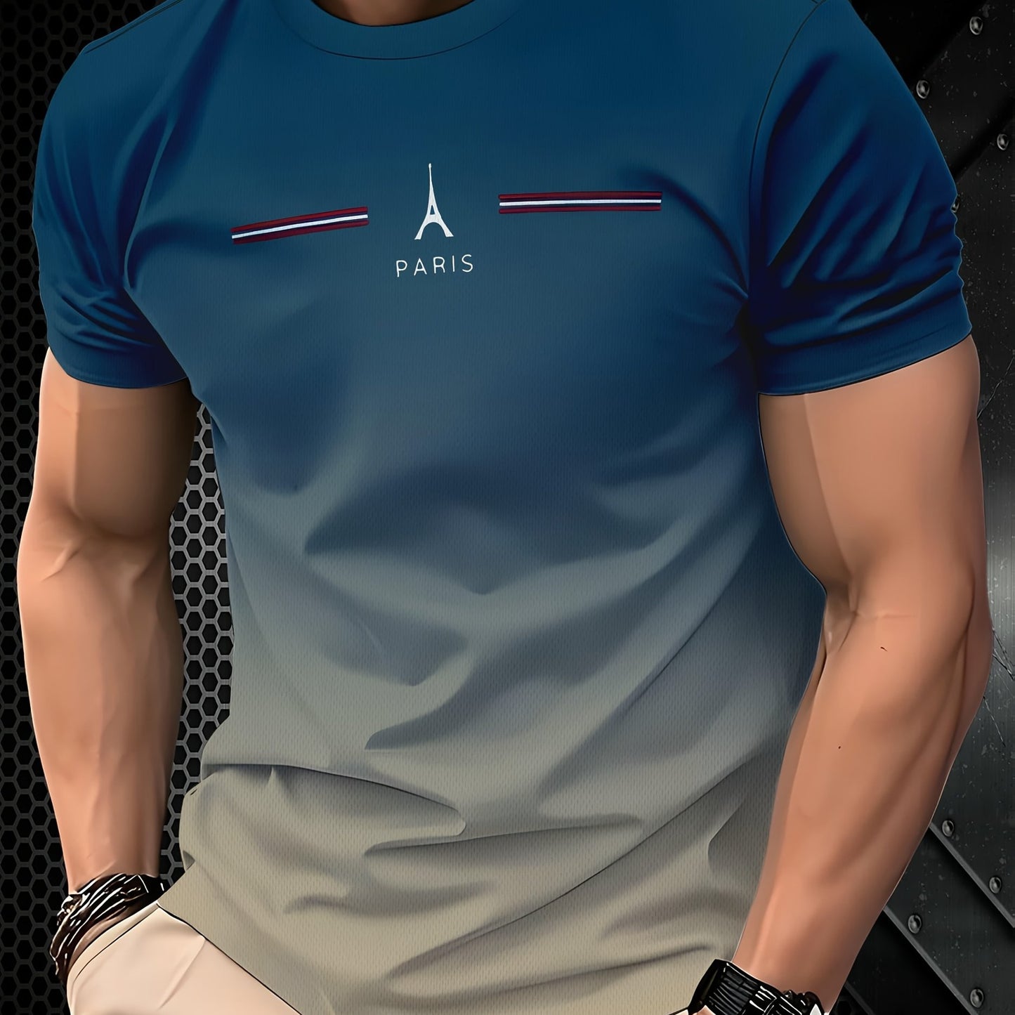 Men's Paris Eiffel Tower 3D Print T-Shirt - Casual Short Sleeve, Summer Outdoor Tee with Gradient Design