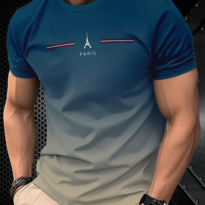 Men's Paris Eiffel Tower 3D Print T-Shirt - Casual Short Sleeve, Summer Outdoor Tee with Gradient Design
