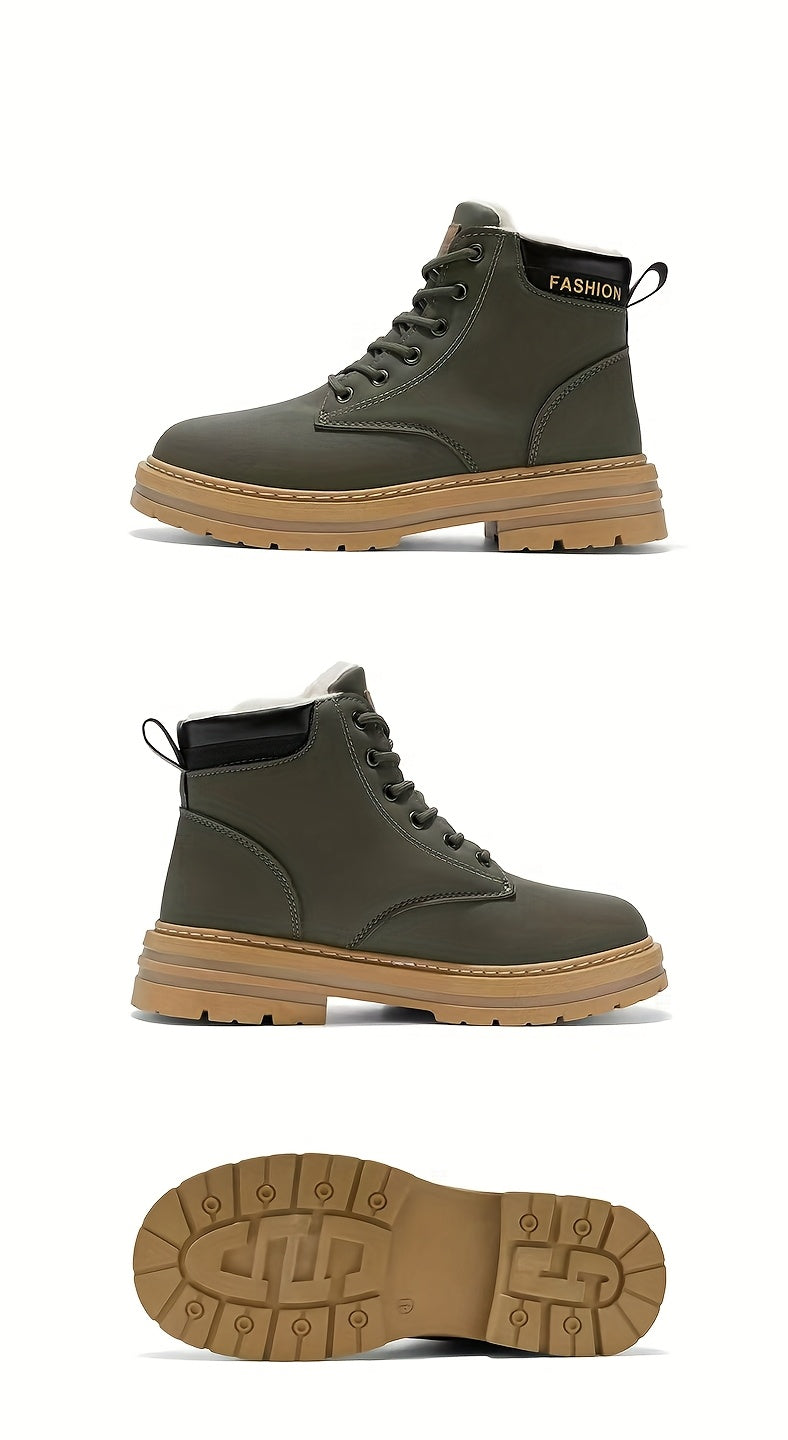 Men's Snow Sports Training Shoes for Autumn and Winter, Featuring a Plush-lined Thick Design for All-over Comfort. Soft, Light Beige-friendly, and Thickly Insulated for Warmth, Suitable for Various Winter Leisure Activities.