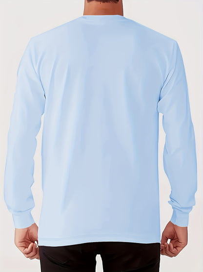 Men'S Happy New Year Graphic T-Shirt - Casual Long Sleeve Crew Neck, White with Black Lettering & Festive Design, Loose Fit for Spring/Fall, Perfect for Casual Attire, Festive Clothing | Festive Graphic Tee | Comfortable Fit