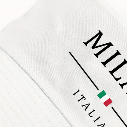 1 հատ MILANO ITALY տպագիր դույլ գլխարկ - թեթև, շնչող արևապաշտպան գլխարկ՝ իտալական դրոշի նախշով, ծալովի ձկնորսական գլխարկ տղամարդկանց և կանանց համար, բացօթյա սպորտային ճանապարհորդություններ, գարուն-ամառ (սև/սպիտակ), արձակուրդային գլխարկներ