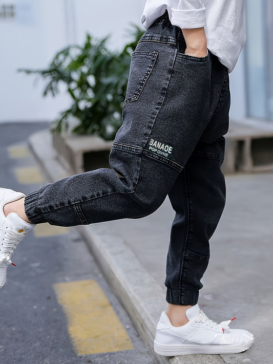 Boys' Casual Ribbed Cuff Denim Jeans for Spring/Fall - ayq