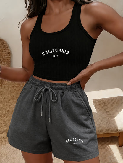 Buttery-Soft Sleeveless Crop Tank & Drawstring Shorts Set