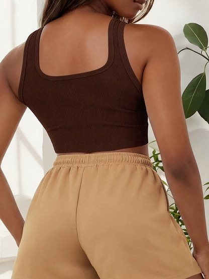 Women's Casual Sleeveless Crop Top & Drawstring Shorts Set