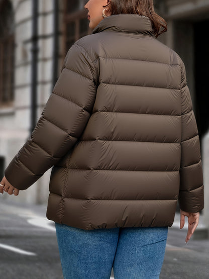 Կանացի թեթև ձմեռային վերարկու - էլեգանտ, կանգնած օձիքով բաճկոն, չձգվող գործվածք, կայծակաճարմանդով փակվող, երկար թևքերով վերնազգեստ գրասենյակի, երեկույթի, առօրյայի համար - աշուն/ձմեռ տաք, նորաձև, ցուրտ եղանակի բաճկոն կանանց համար, կանացի ձմեռային վերարկու