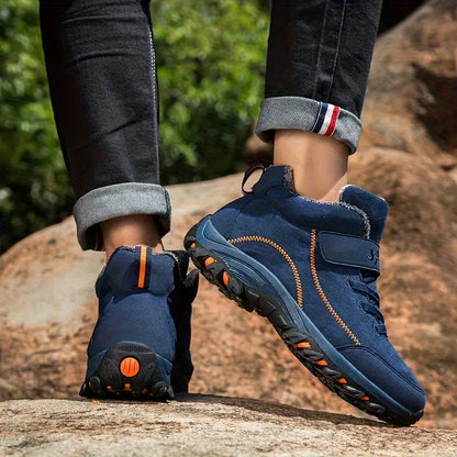 Durable Anti-Slip Men's Winter Snow Boots - Fleece-Lined Hiking Ankle Boots with Hook-and-loop Fastener Closure and Rubber Sole for Outdoor Adventures, Black