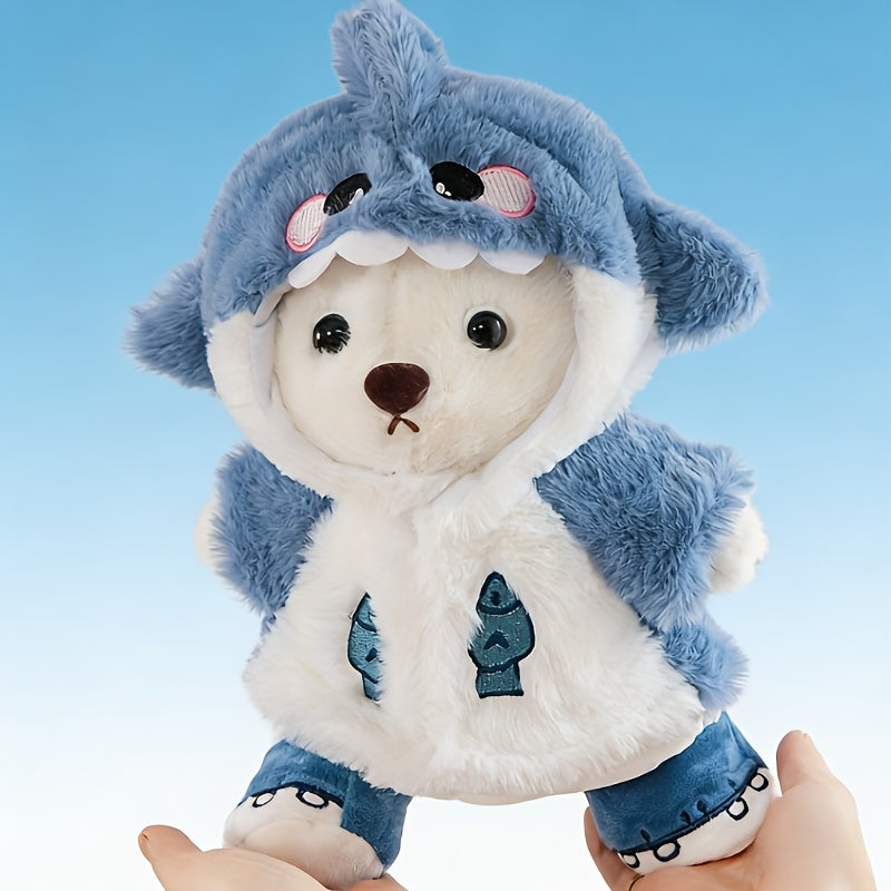 Սպիտակ արջուկ-փափուկ խաղալիք կապույտ և սպիտակ հանդերձանքով | Փափուկ խաղալիք տիկնիկ վերարկուով և կոշիկներով, ստեղծագործական նվեր, տան դեկոր, խաղային կենդանիներով շարք