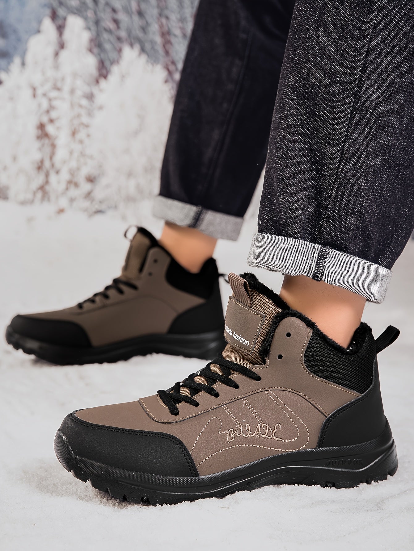 Տղամարդկանց ձմեռային բարձրակրունկ կոշիկներ - վերևի մասը, փափուկ ծածկույթ և փափուկ ներբան, չսահող MD ներբան, շագանակագույն/սև արշավային կոշիկներ ձյան, սառույցի և ցուրտ եղանակի համար - թեթև և դիմացկուն ամենօրյա ձմեռային կոշիկներ արշավների համար