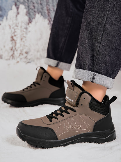 Տղամարդկանց ձմեռային բարձրակրունկ կոշիկներ - վերևի մասը, փափուկ ծածկույթ և փափուկ ներբան, չսահող MD ներբան, շագանակագույն/սև արշավային կոշիկներ ձյան, սառույցի և ցուրտ եղանակի համար - թեթև և դիմացկուն ամենօրյա ձմեռային կոշիկներ արշավների համար