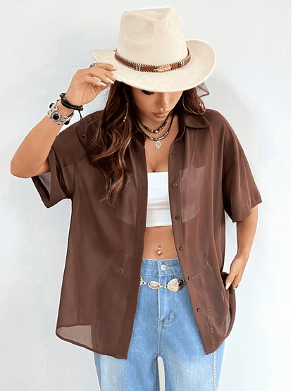 Vintage Sheer Casual Shirt for Women, Lightweight Spring Style