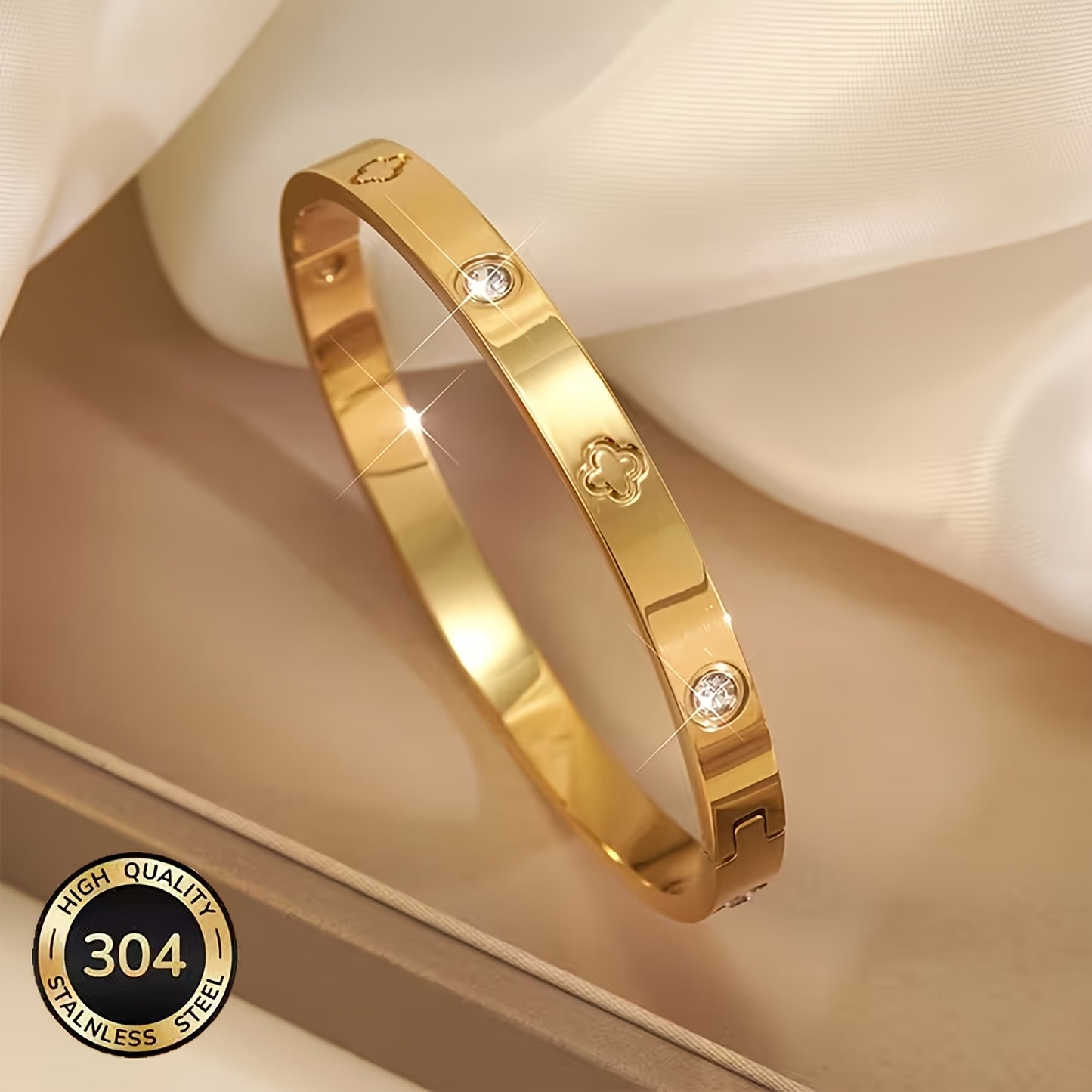 Women's 18K Gold-Plated Four-Leaf Clover Bracelet with Zirconia