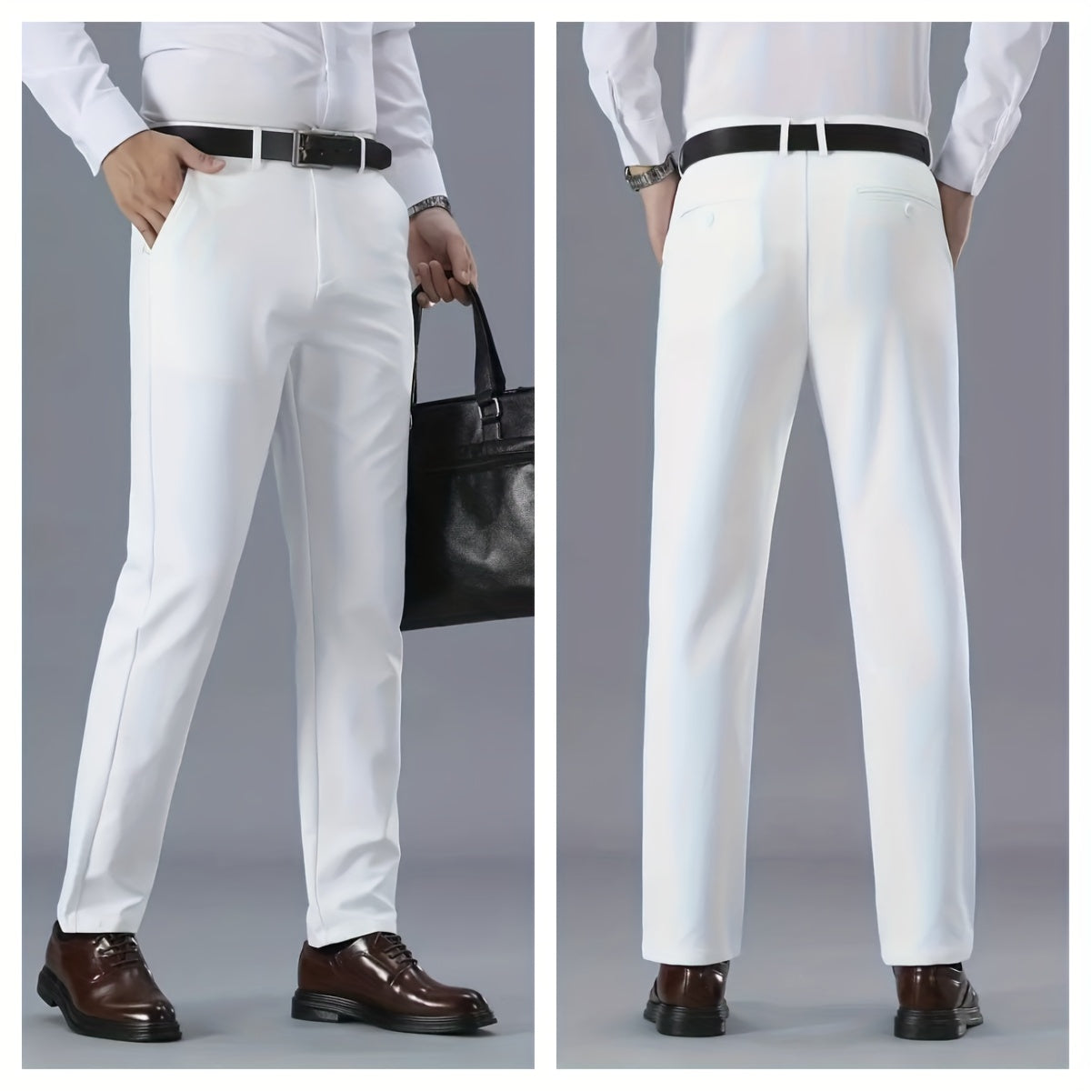 Men's Solid Color Business Casual Pants, Lightweight Business Style Versatile Trousers for Office