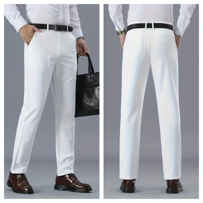 Men's Solid Color Business Casual Pants, Lightweight Business Style Versatile Trousers for Office