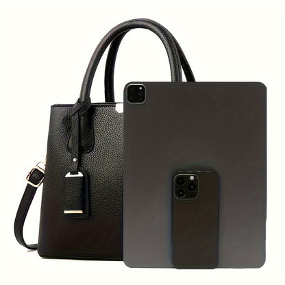 Large Capacity Gray PU Tote Bag - Stylish Versatile Shoulder & Crossbody Bag with Adjustable Straps, Zip Closure, and Polyester Lining