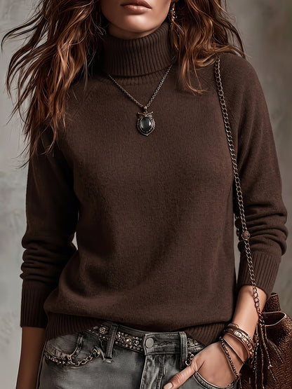 Women's Warm Wool Blend High-Neck Pullover Sweater for Fall