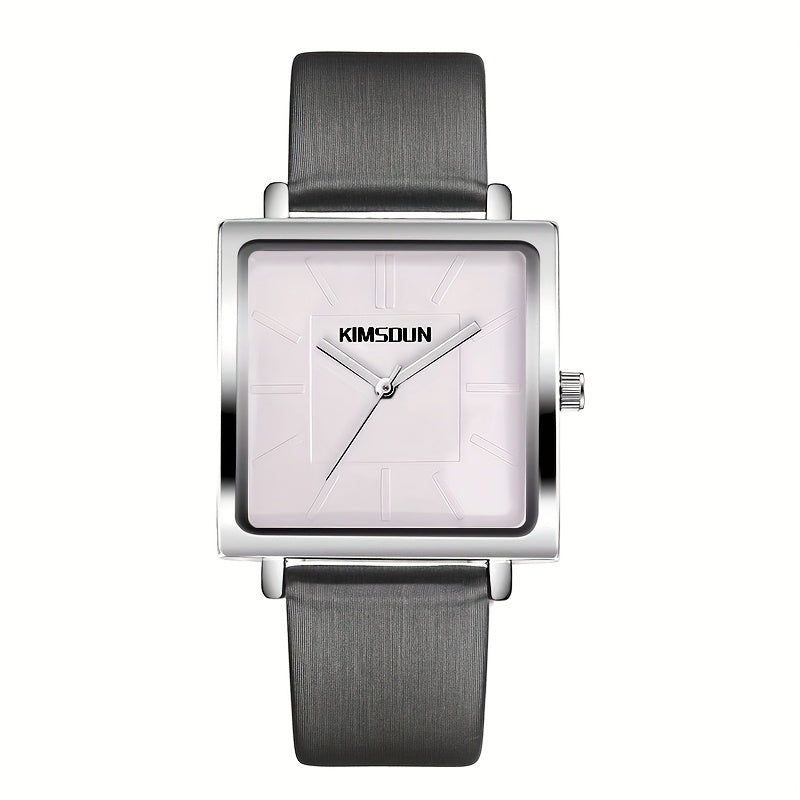 Women's Quartz Watch with Calfskin Strap and Minimalist Square Case