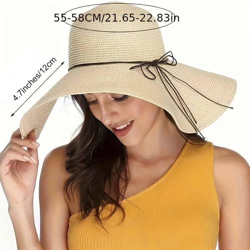 Women’s Wide Brim Straw Sun Hat with Bowknot for Summer