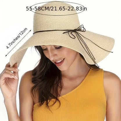 Women’s Wide Brim Straw Sun Hat with Bowknot for Summer