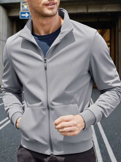 Men'S Lightweight Zip-Up Jacket - Stand Collar Windproof Coat with Full-Zip Closure, Front Pockets - Gym, Hiking, Casual Outerwear - Easy-Care Zipper Jacket for Everyday & Active Lifestyles, Gym Wear, Sleek Design, Durable Co