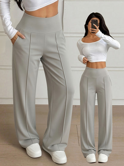Women’s High-Waist Wide-Leg Stretch Trousers for Spring/Fall