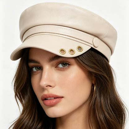 Elegant PU Octagonal Hat for Autumn Winter Casual Wear