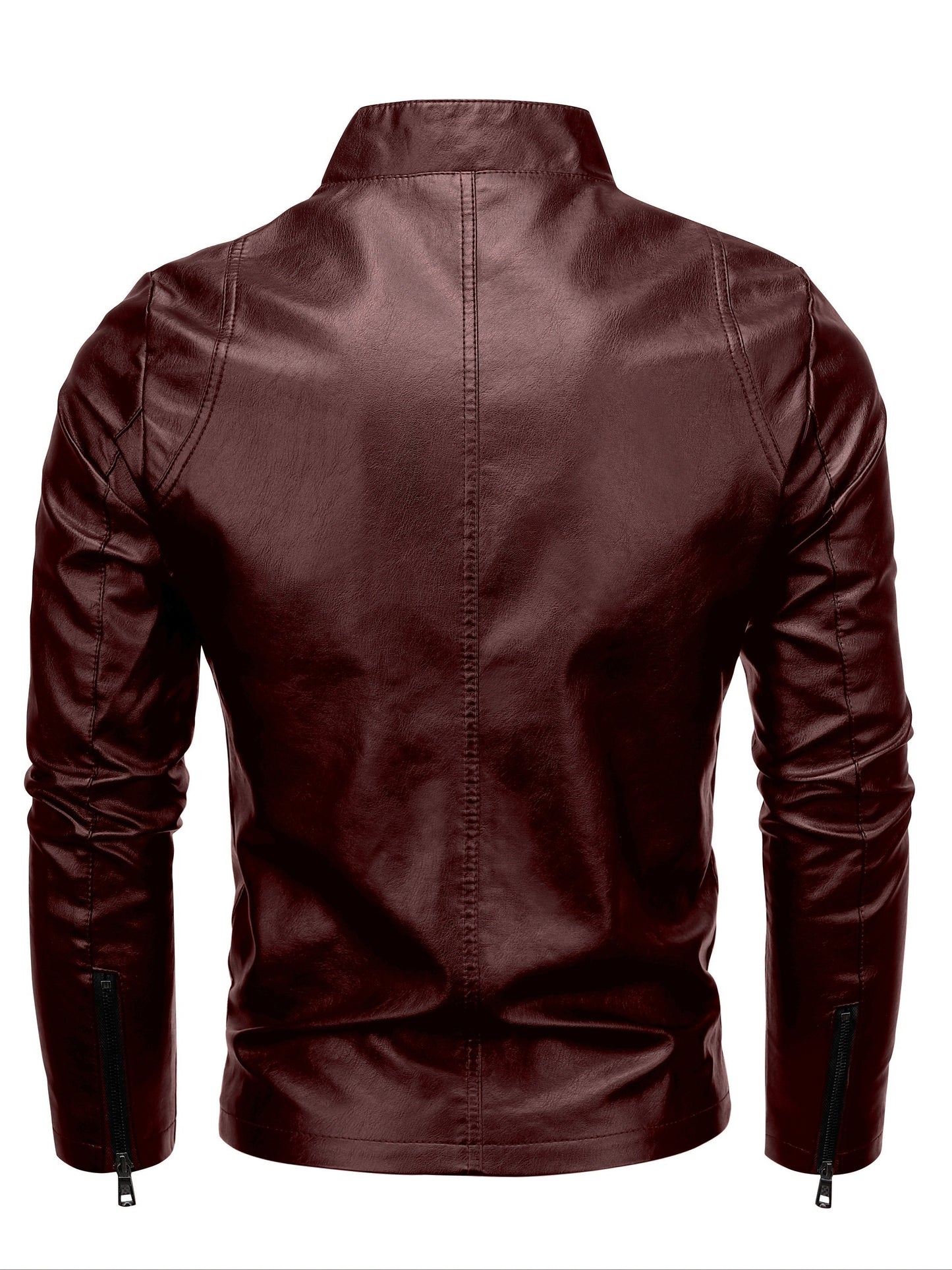 Men'S Casual Jacket - Stand Collar Zip-Up Long Sleeve - 100% Polyurethane, Solid Color, Non-Stretch Woven Fabric, Regular Fit with Functional Pockets for Daily Wear