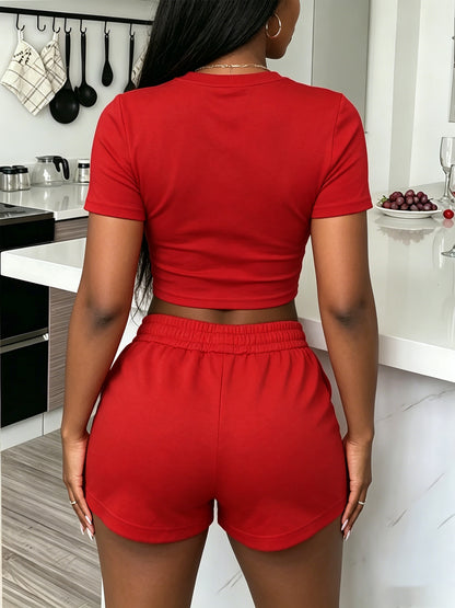 Women's Casual Printed Short Sleeve T-Shirt & Shorts Set