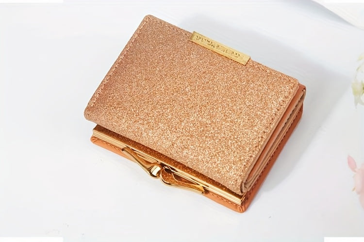 1pc, Women's Luxury High-Quality Wallet, Multi-Functional Multi-Card Slot Exclusive Coin Purse, Portable Compact Versatile Travel, Gorgeous Small Sequins, Exquisite Lady Gentle Style, Unique Design, Metal Snap Closure, Solid