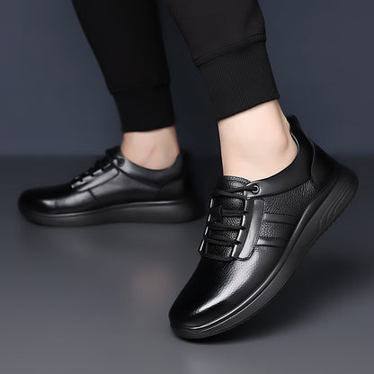 Men's All-Day Comfort Winter Shoes with Faux Fur, Elasticated Laces - Genuine Cowhide Upper & Sole, Low-Top Round-Foot Design for Warmth & Traction - All- Suitable for Travel, Work, Outdoor & Casual Wear