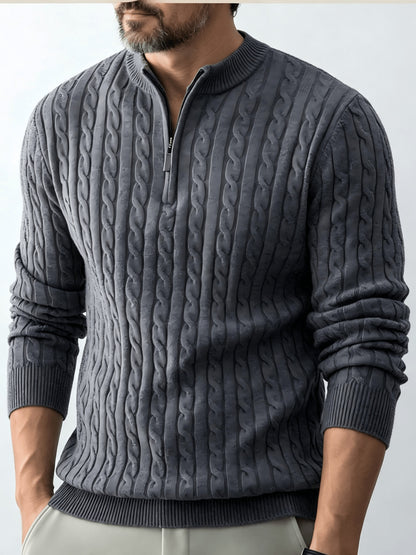 Men's Casual Quarter-Zip Knit Pullover for Spring and Fall