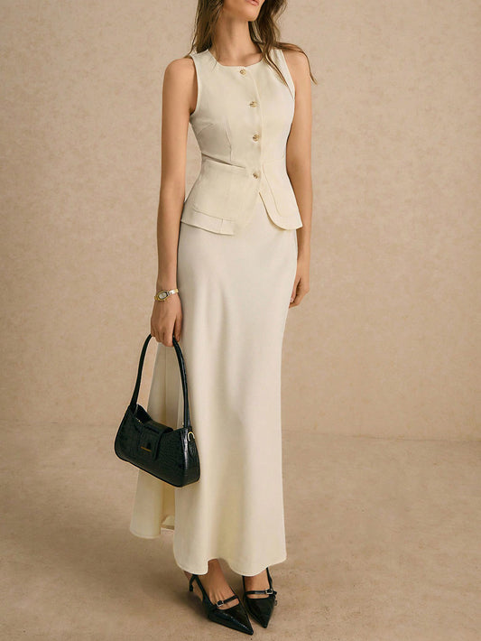 Women's Elegant Two-Piece Vest and Skirt Suit - Autumn Office Wear