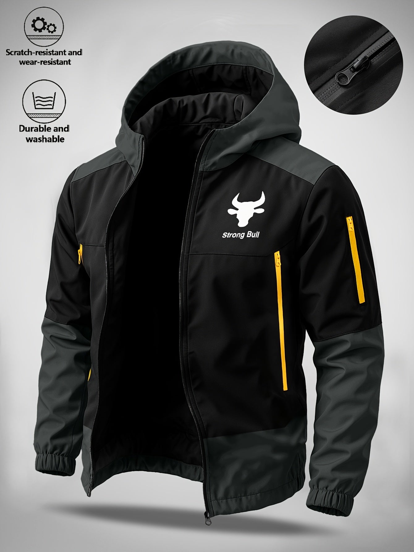 Men's Casual Softshell Hooded Jacket with Bull Logo