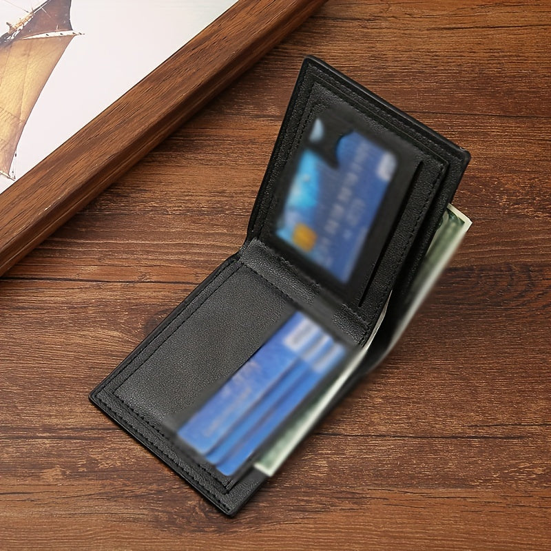 Men's Business Horizontal Short Wallet Money Clip, Fashion Large Capacity PU Leather Wallet
