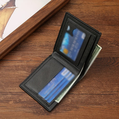 Men's Business Horizontal Short Wallet Money Clip, Fashion Large Capacity PU Leather Wallet