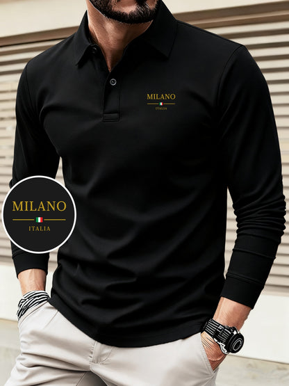 Men's Autumn/Winter Long Sleeve Polo Shirt with Geometric Print
