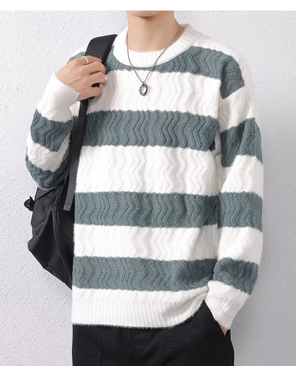 Տղամարդու ձմեռային տաք սվիտեր՝ գծավոր կլոր վզով պուլովեր՝ գույների համադրությամբ, հարմար է շերտավոր կրելու համար, ձեռքով լվացվող առօրյա սվիտերներ (աշուն/ձմեռ)