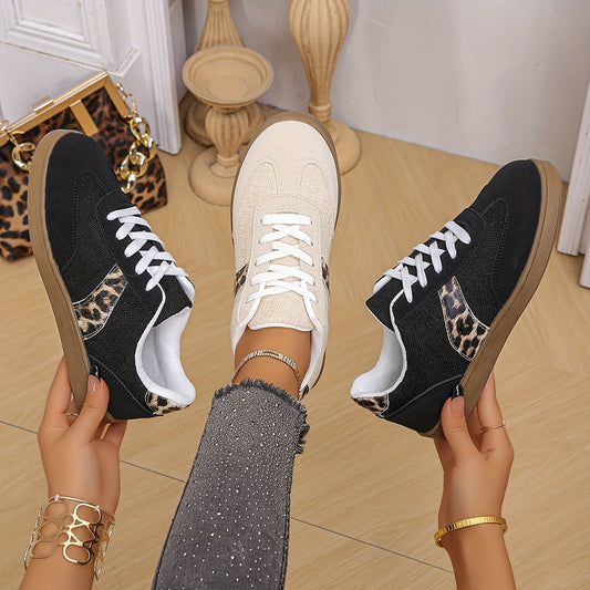 Chic Leopard Print կանացի սպորտային կոշիկներ՝ ռետրո-ներշնչված, ժանյակավոր բնակարաններ հարմարավետ TPR ներբանով բոլոր եղանակների համար