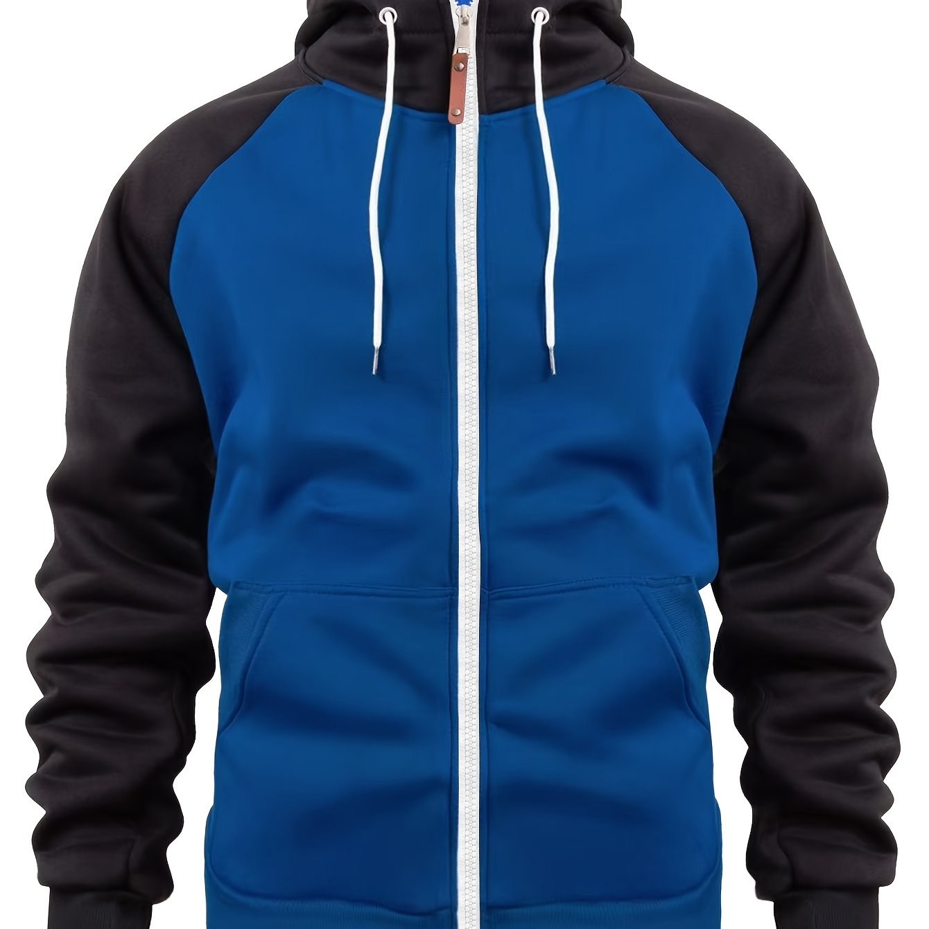 Տղամարդու ոճային գունային բլոկներով վերնաշապիկ՝ առօրյա, կայծակաճարմանդով և գլխարկով սվիտեր՝ առջևի գրպաններով, երկար թևքերով և երիզներով՝ շագանակագույն և սև դիզայնով, հարմարավետ աշնանային և ձմեռային հագուստի համար։