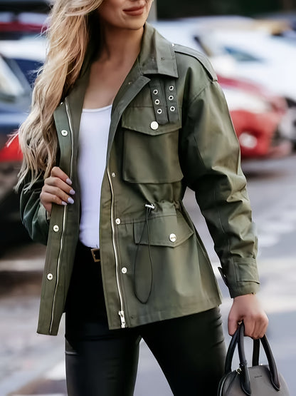 New Women'S Long-Sleeve Drawstring Jacket Coat in Retro European And American Style for Spring And Autumn 2025.