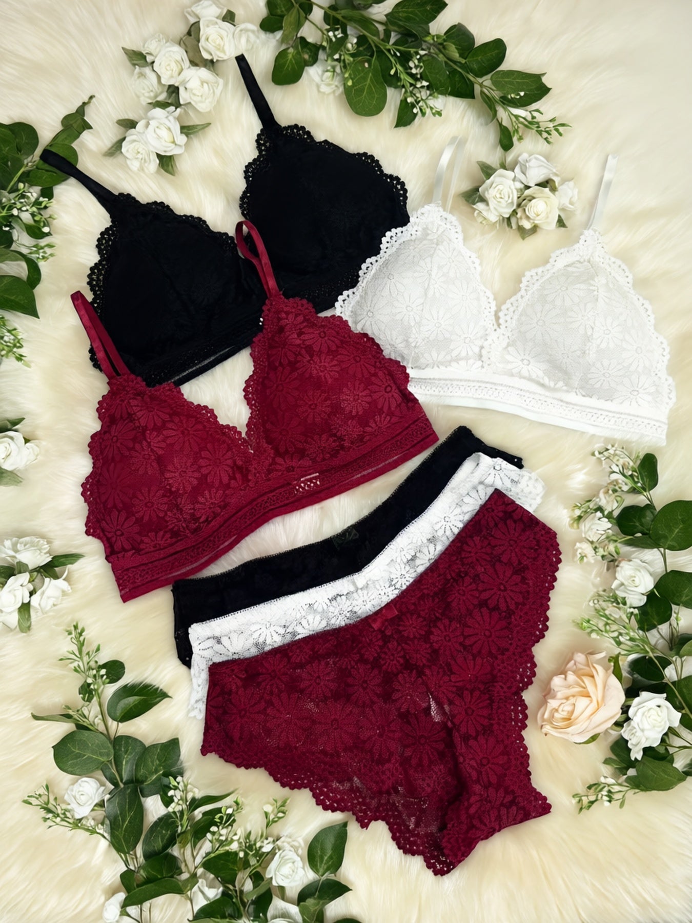 6pcs Women’s Minimalist Lace Bra and Brief Set - Breathable Comfort