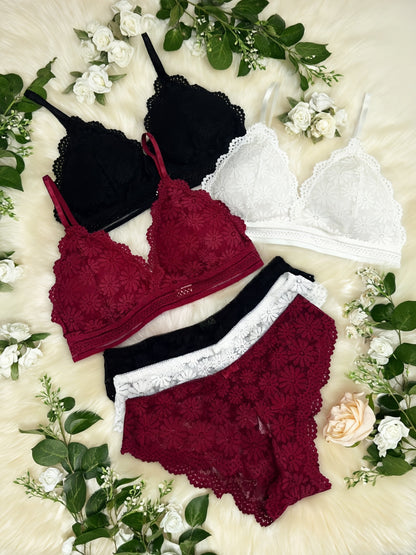 6pcs Women’s Minimalist Lace Bra and Brief Set - Breathable Comfort