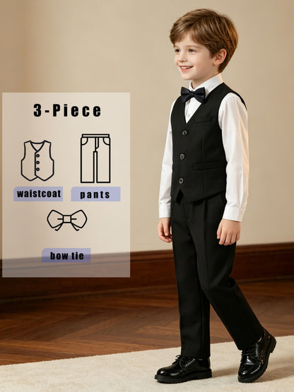Boys' Gentleman's Vest Set with Pants & Black Bow Tie