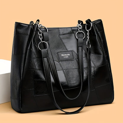 Women's Fashion Shoulder Bag with Patchwork Pattern and Chain Tote Handbag for Travel and Shopping