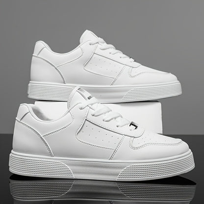 A Pair of Breathable Skate Shoes - Stylish White Low-Top Casual Sneakers with a Durable PU Upper And PVC Sole, Featuring Comfortable Laces, Suitable for All Seasons - ayq