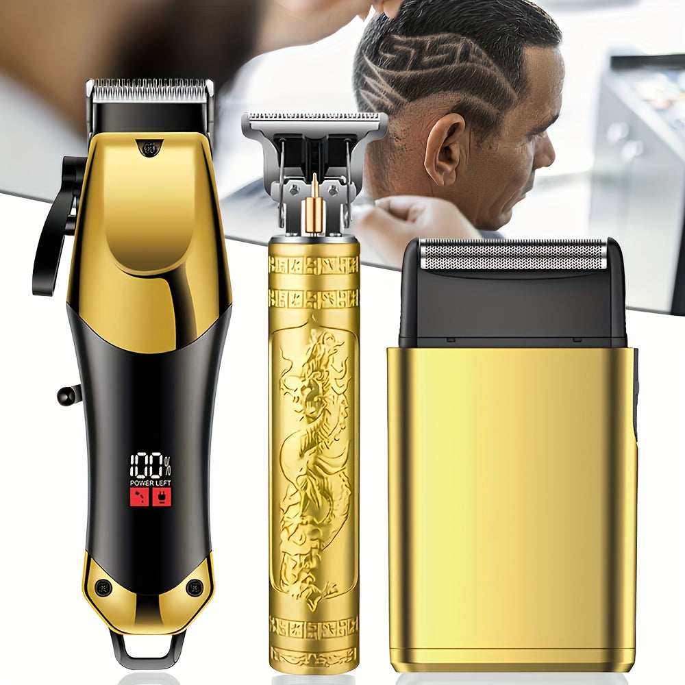 Տղամարդկանց էլեկտրական մազ կտրիչի հավաքածու՝ մորուքի խնամքի համար, որը ներառում է էլեկտրական սափրիչ և T-աձև շեղբ կտրիչ, USB լիցքավորվող կտրիչ՝ տան և պրոֆեսիոնալ ոճավորման համար, ամբողջական գլխի խնամքի հավաքածու, կատարյալ նվեր, ծննդյան նվեր, ոճային դիզայն