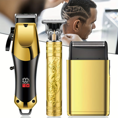 Տղամարդկանց էլեկտրական մազ կտրիչի հավաքածու՝ մորուքի խնամքի համար, որը ներառում է էլեկտրական սափրիչ և T-աձև շեղբ կտրիչ, USB լիցքավորվող կտրիչ՝ տան և պրոֆեսիոնալ ոճավորման համար, ամբողջական գլխի խնամքի հավաքածու, կատարյալ նվեր, ծննդյան նվեր, ոճային դիզայն