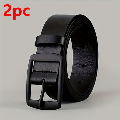 2pcs Luxury Faux Leather Belts with Metal Pin Buckle, Casual Style, Square Button Detail, for Men & Women, Ideal for Valentine'S Day, St. Patrick'S Day, Easter, Mardi Gras Day, Best for Christmas, Perfect for Thanksgiving