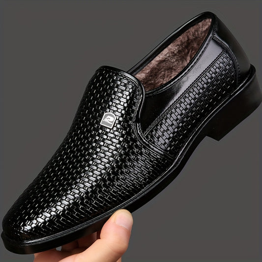 Men's Winter Plush-Lined Business Casual Slip-On Shoes - ayq