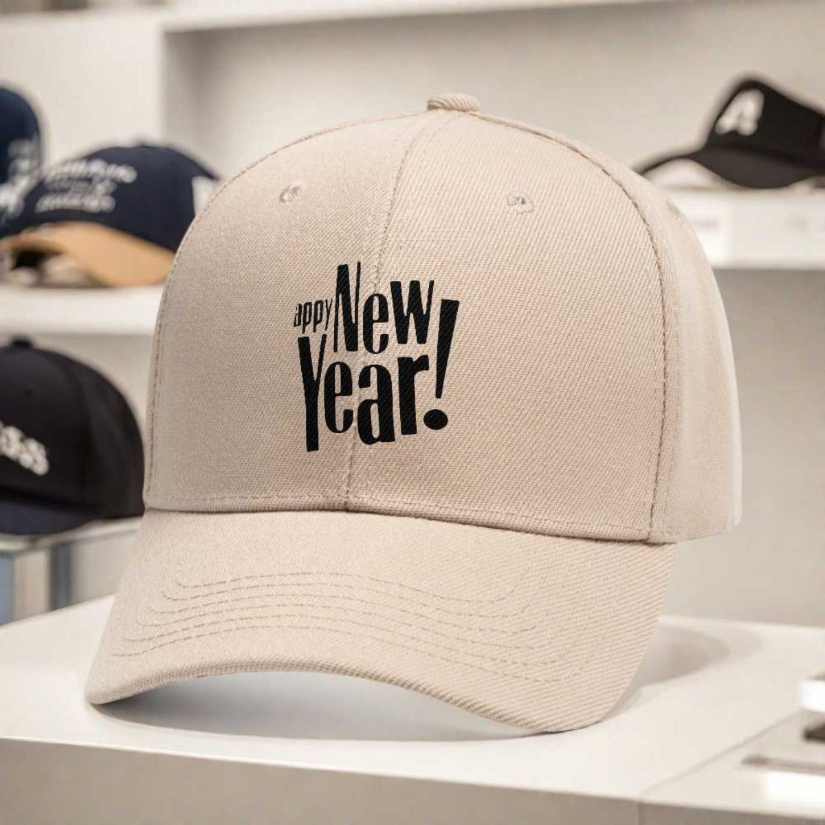 1pc New Year's Eve Party Hat - Adjustable Snapback Cap with Happy New Year Print, Lightweight Unisex Baseball Cap for Men & Women, Black with Bold White Lettering - Perfect for NYE Celebrations, Christmas, New Year's Day, Eve